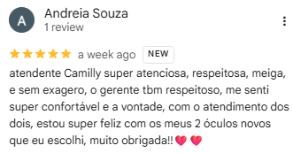 Avaliação real de Andreia Souza no Google