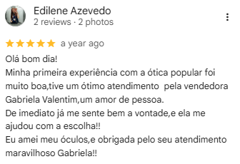 Avaliação real de Edilene Azevedo no Google