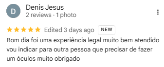 Avaliação real de Denis Jesus no Google